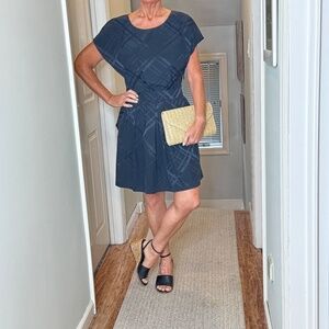 Juicy Couture Silk Dress Black Windowpane Print Pockets Mini Length Button Back